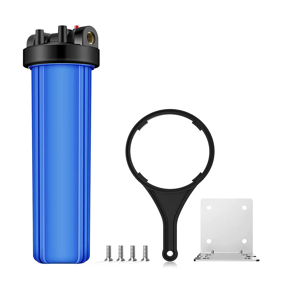 4.5" x 20" Filter Housing with 1" FPT Stainless Steel Threads. Kit includes mounting bracket, stainless steel mounting screws, wrench and extra o-ring